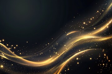Golden Glitter Sparkle on Black: Luxury, Elegant, Festive Background for Design Projects. Perfect for invitations,      