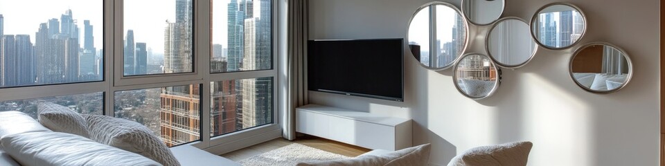 Fototapeta premium A living room with comfortable furniture and a large TV for entertainment