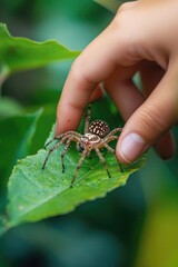 Obraz premium A tiny spider sits on the surface of a leaf, showcasing its delicate features