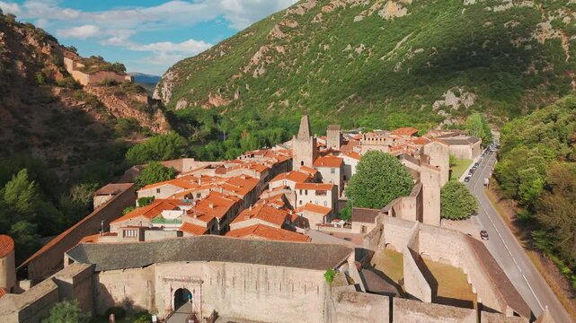 Aerial view of the Villefranche de Conflent historic fort, France