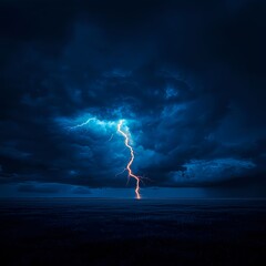 Fototapeta premium Fiery Lightning Strike Across Night Sky