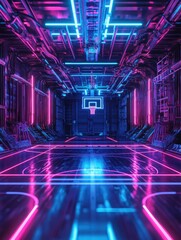 Naklejka premium Vibrant Cyberpunk Hallway