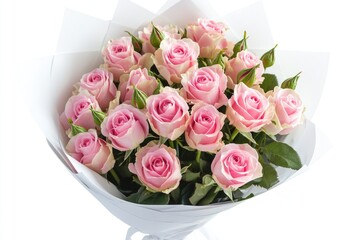 A beautiful arrangement of pink roses on a white background