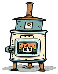 A Cartoon Illustration Of A Vintage Wood Burning Stove