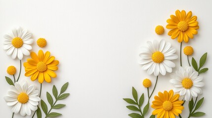 Fototapeta premium Elegant Paper Flowers On White Textured Background