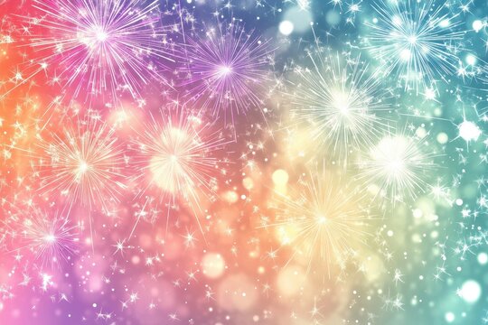 Festive Fireworks Display on Pastel Background