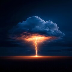 Fototapeta premium Fiery Lightning Strikes Dark Night Sky
