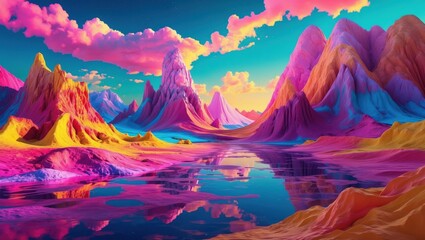 Vibrant Colorful Mountains Landscape,Surreal Art