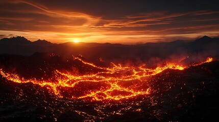 Fiery Mountain Sunset Landscape