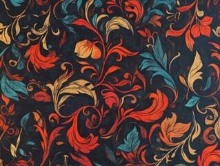 Obraz premium Dark floral damask textile pattern background