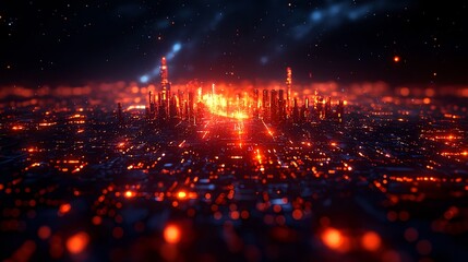 Fototapeta premium Fiery Night Cityscape Burning Buildings