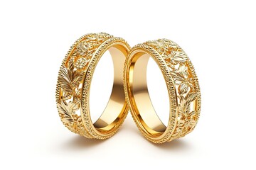 Forever Bound: Sparkling Gold Wedding Rings, Isolated on White Background, Perfect for Invitations, Cards, and More.    