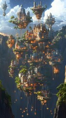 Fototapeta premium Craft a bustling metropolis with wondrous floating islands