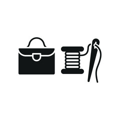 Needle, thread, and briefcase set icon represents the fusion of tailoring and professionalism, perfect for fashion entrepreneurs, bespoke suit brands, garment industry visuals, and corporate tailoring