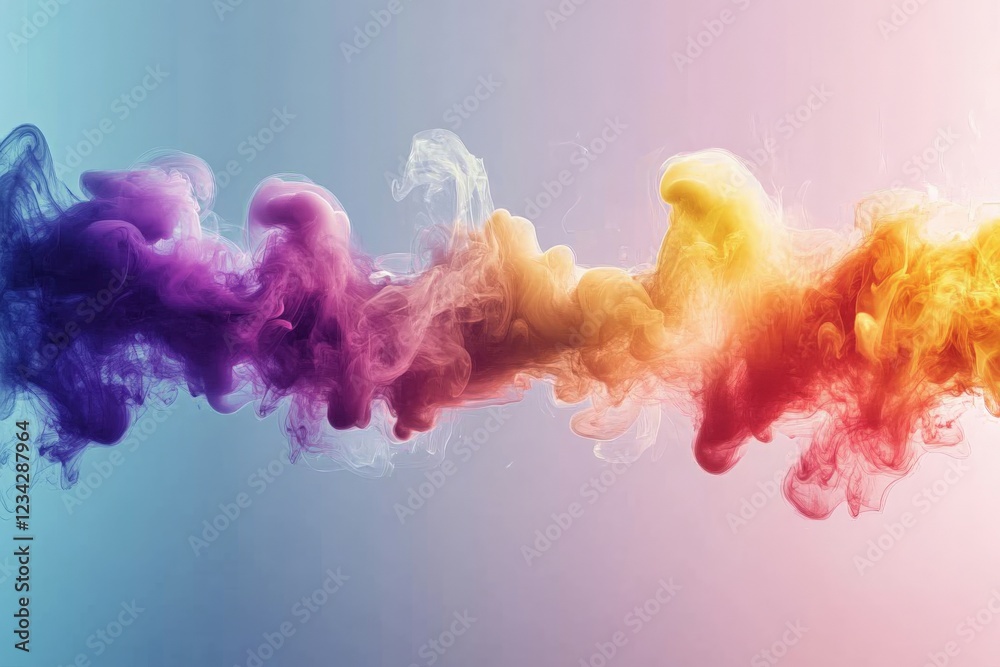Poster Colorful smoke swirls create an abstract visual display on a soft gradient background during a creative art session