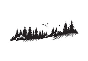 line of fir trees vector silhouette. hill of fir trees vector silhouette forest