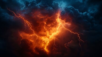 Fototapeta premium Fiery Orange And Blue Lightning Storm Cloudscape
