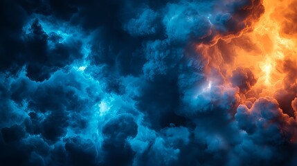 Fototapeta premium Fiery Orange And Dark Blue Storm Clouds