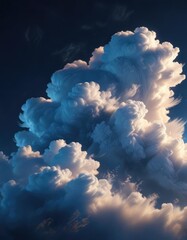 Naklejka premium Soft focus on a deep blue background with delicate wisps of cloud and warm light , cloudy sky, serene view, soft gradient