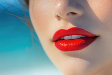Fototapeta premium A close-up shot of a woman's face with bold, red lipstick