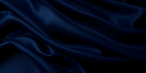 Fototapeta premium Elegant silk textile in blue: capture a symphony of flowing curves and delicate folds in this close-up shot of a deep blue silk textile, exuding luxury and refinement. 