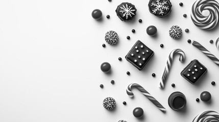 A festive arrangement of chocolates and candies on a clean background, ideal for holiday celebrations and sweet treat designs.