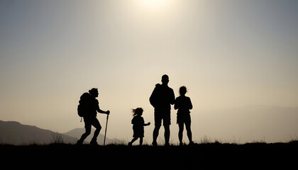 Family in a hike , with white tonespng