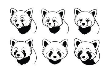 Red Panda (Ailurus fulgens) animal design, labeled line art vector art illustration.