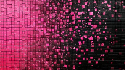 Digital Mosaic with Pink Blocks and Black Background.