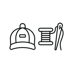 Needle, thread, and cap set tailor and fashion icon represents craftsmanship and creativity, perfect for sewing, tailoring, hat-making, and fashion design illustrations.