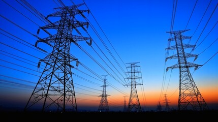 Powerline Silhouette: Serene Sunset Electrification