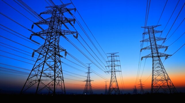 Powerline Silhouette: Serene Sunset Electrification