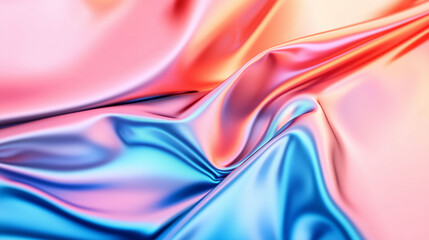 Naklejka premium Abstract silky fabric in vibrant pink, orange, and blue hues, blending seamlessly to create a soft, luxurious, and artistic background. 