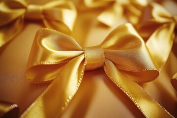 A close-up view of a bright yellow bow sitting on a table