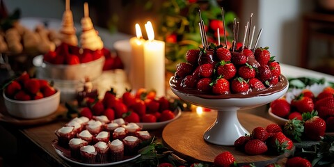 Elegant Chocolate Fondue Dessert Table with Strawberries for Romantic Events