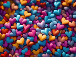Fototapeta premium Vibrant Heart-Shaped Candies with a Colorful Backdrop for Microstock
