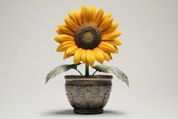 Obraz premium A single sunflower in a vase placed on a table