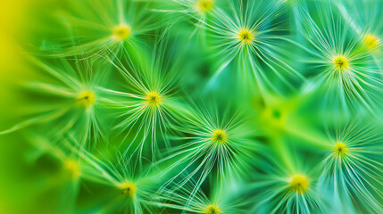 Obraz premium Close-up of delicate dandelion seeds with vibrant green background perfect for nature themes, growth concepts, and inspirational designs