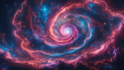 Cosmic Nebula Spiral: Red,Blue,Space Background