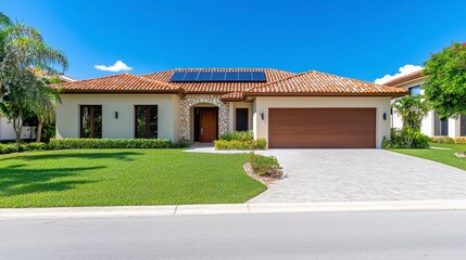 Fototapeta premium Modern House With Terracotta Roof And Solar Panels