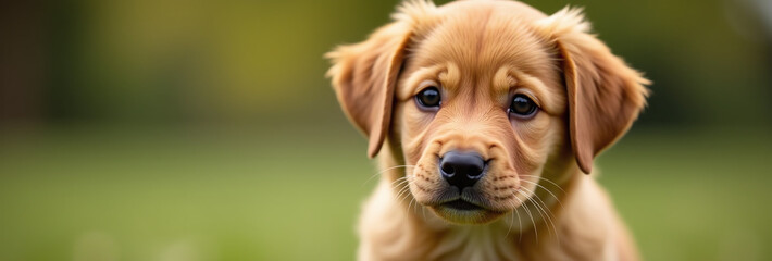 brown puppy portrait features blurred background effect creating soft focus image
