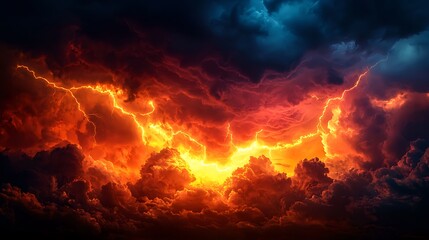 Fototapeta premium Fiery Storm Clouds and Lightning