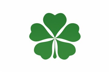 Simple green four leaf clover symbolizing good luck, fortune, and prosperity on white background
