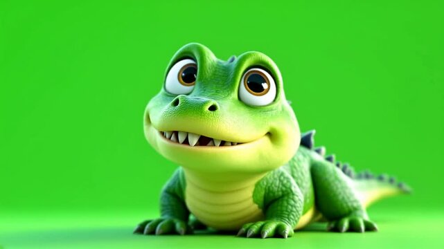 Smiling cartoon croc, green screen, studio, animation