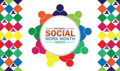 National Social Work Month. March. Vector illustration. Design for banner, poster or print.