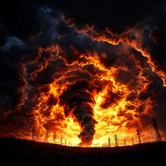 Fiery Storm Clouds Over Industrial Landscape