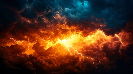 Fototapeta premium Fiery Storm Clouds with Lightning