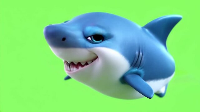Smiling cartoon shark, green screen, animation, children's media