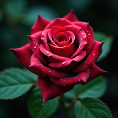 Raindrop-covered rose leaf with intricate details and veins visible, detail, nature, rosesleafdrips