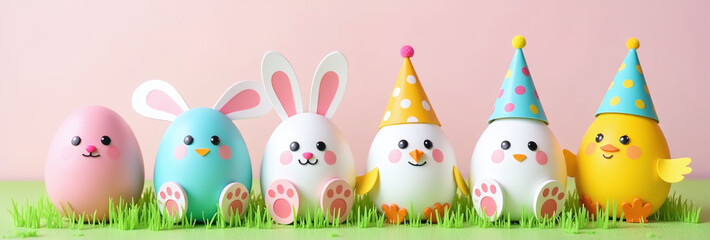 Fototapeta premium cute easter decorations include handmade eggs bunnies chicks colorful party